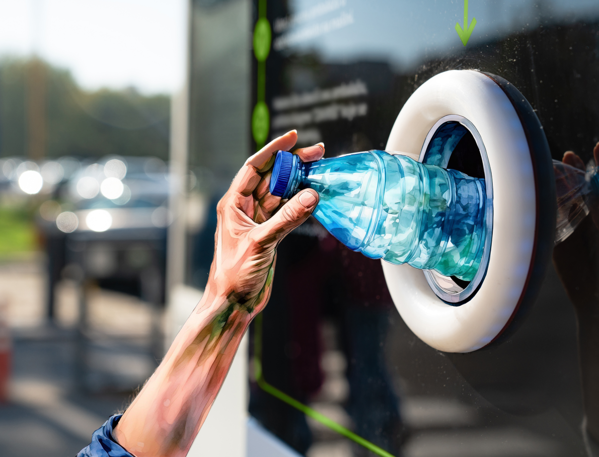 Plastic bottle being recycled